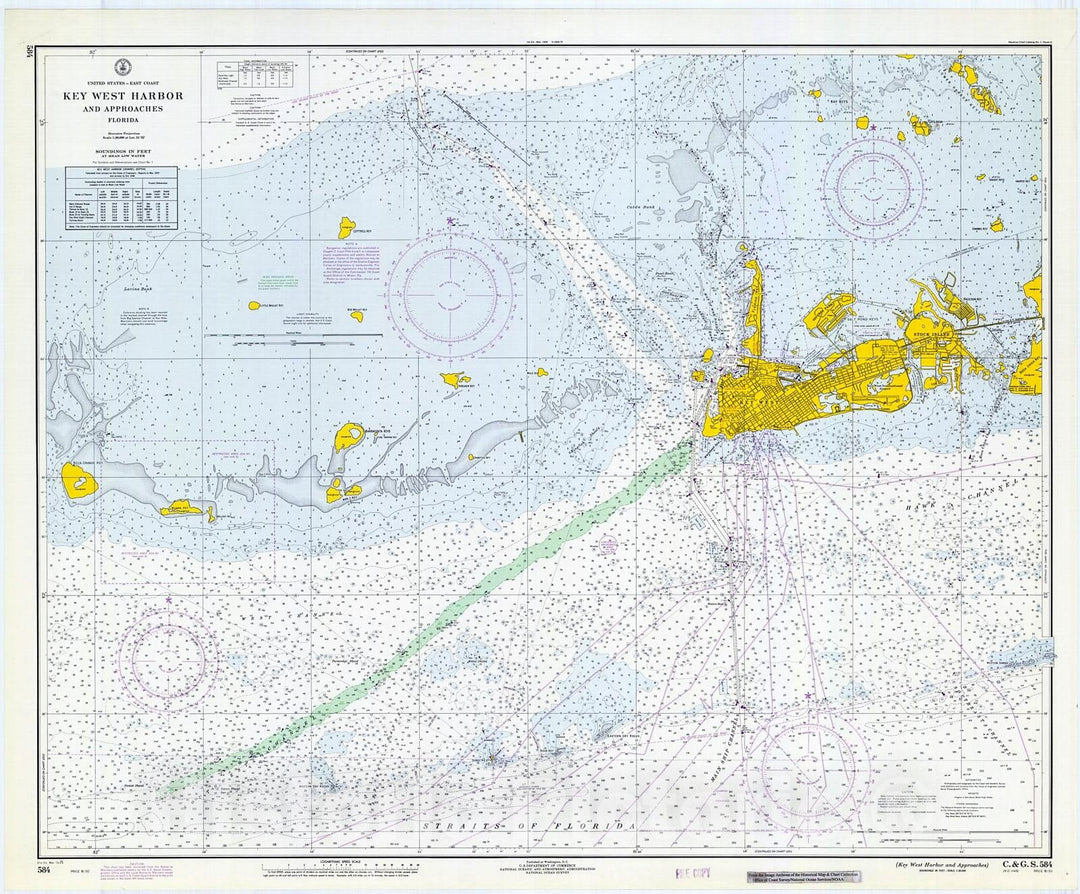 Historic Nautical Map - Key West Harbor And Approaches, 1971 NOAA Chart - Florida (FL) - Vintage Wall Art