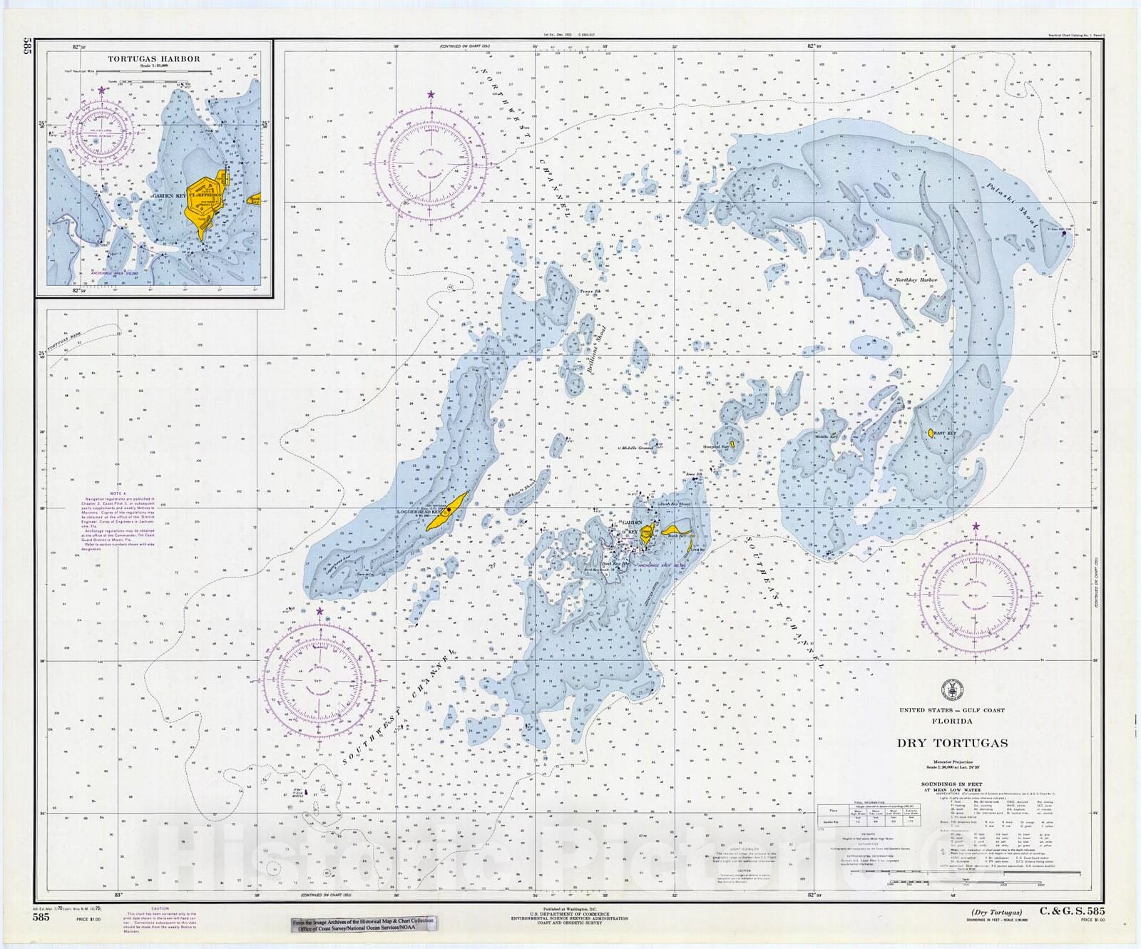 Historic Nautical Map - Dry Tortugas, 1970 NOAA Chart - Florida (FL) - Vintage Wall Art