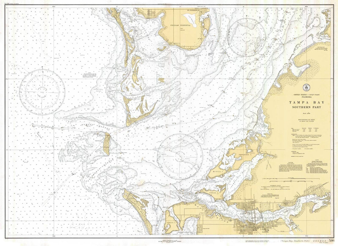 Historic Nautical Map - Tampa Bay Southern Part, 1935 NOAA Chart - Florida (FL) - Vintage Wall Art