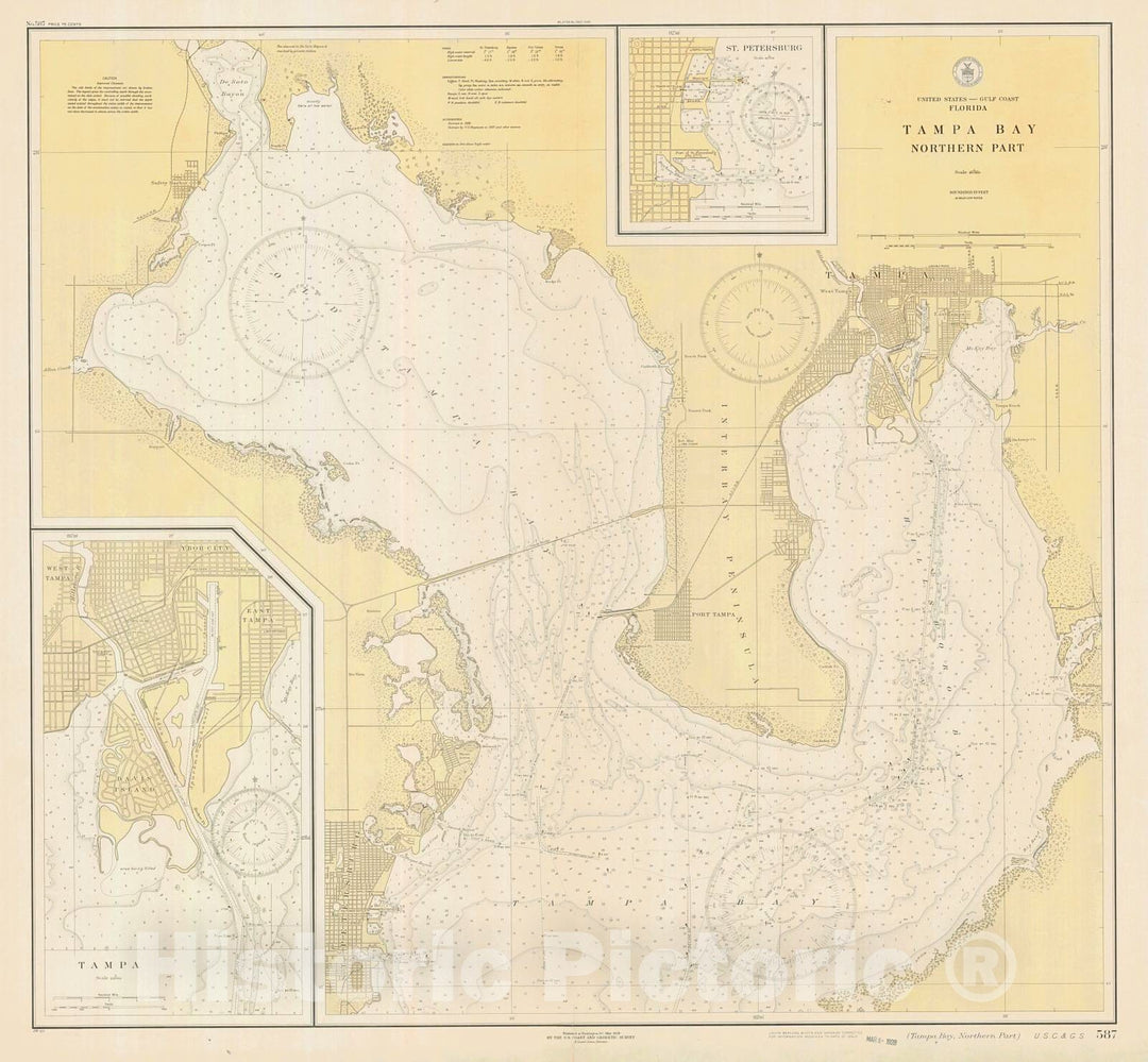 Historic Nautical Map - Tampa Bay Northern Part, 1928 NOAA Chart - Florida (FL) - Vintage Wall Art