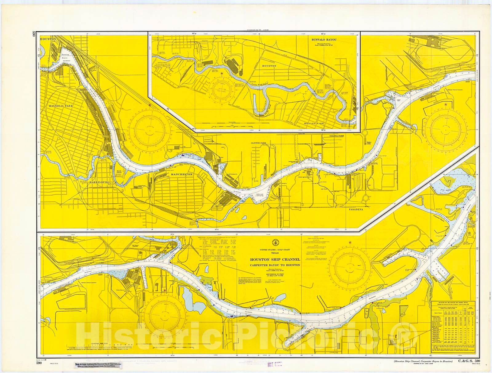 Historic Nautical Map - Houston Ship Channel, Carpenter Bayou To Houston, 1968 NOAA Chart - Texas (TX) - Vintage Wall Art