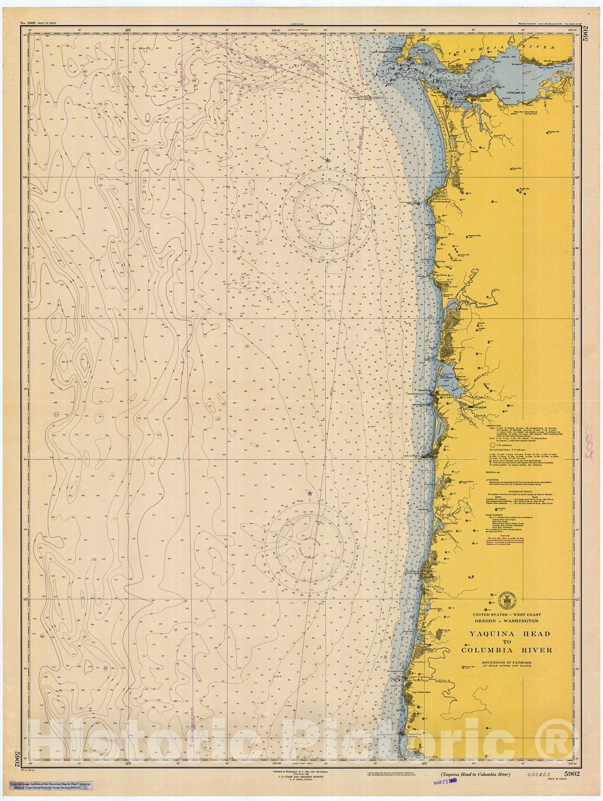 Historic Nautical Map - Yaquina Head To Columbia River, 1948 NOAA Chart - Oregon (OR) - Vintage Wall Art