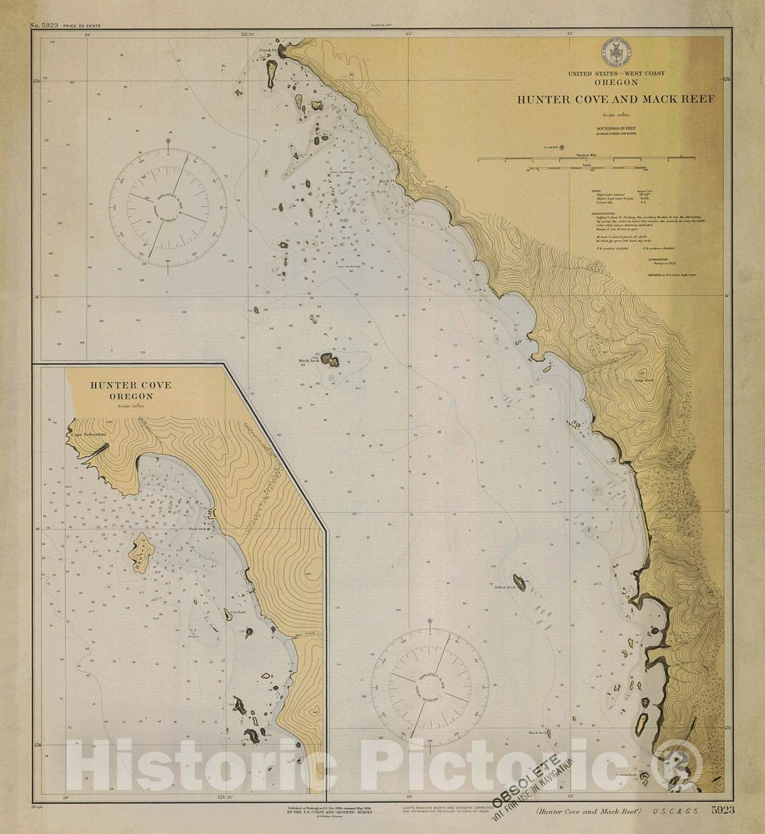 Historic Nautical Map - Hunter Cove And Mack Reef, 1926 NOAA Chart - Oregon (OR) - Vintage Wall Art