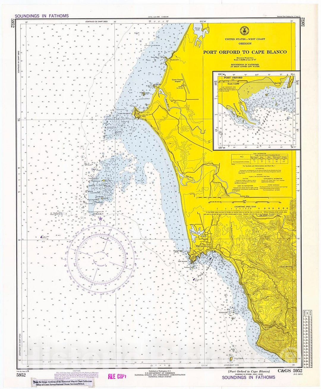 Historic Nautical Map - Port Orford To Cape Blanco, 1974 NOAA Chart - Oregon (OR) - Vintage Wall Art