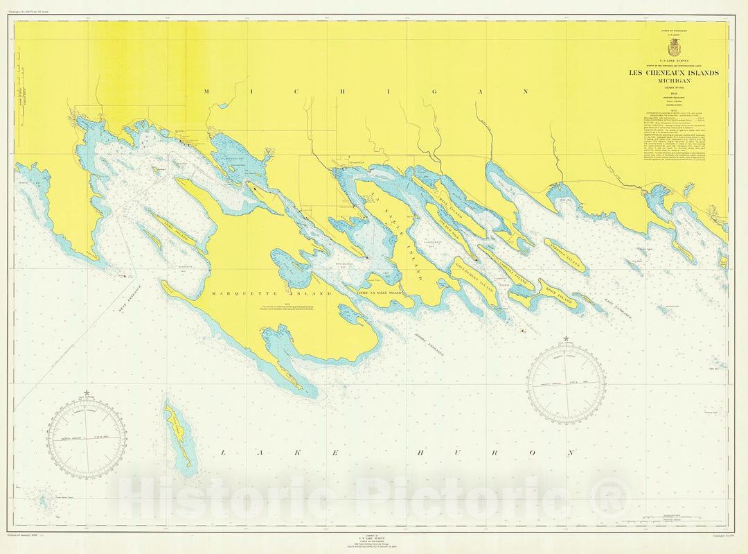 Historic Nautical Map - Les Cheneaux Islands, 1949 NOAA Chart - Michigan (MI) - Vintage Wall Art