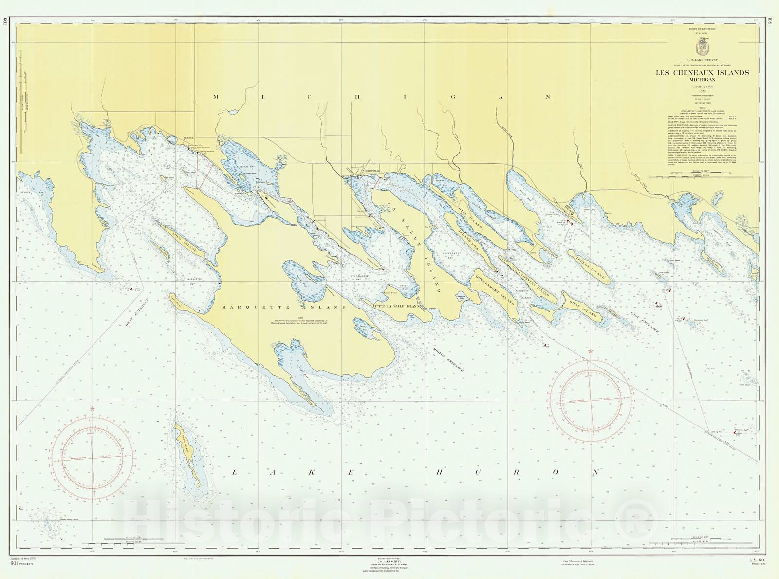 Historic Nautical Map - Les Cheneaux Islands, 1955 NOAA Chart - Michigan (MI) - Vintage Wall Art