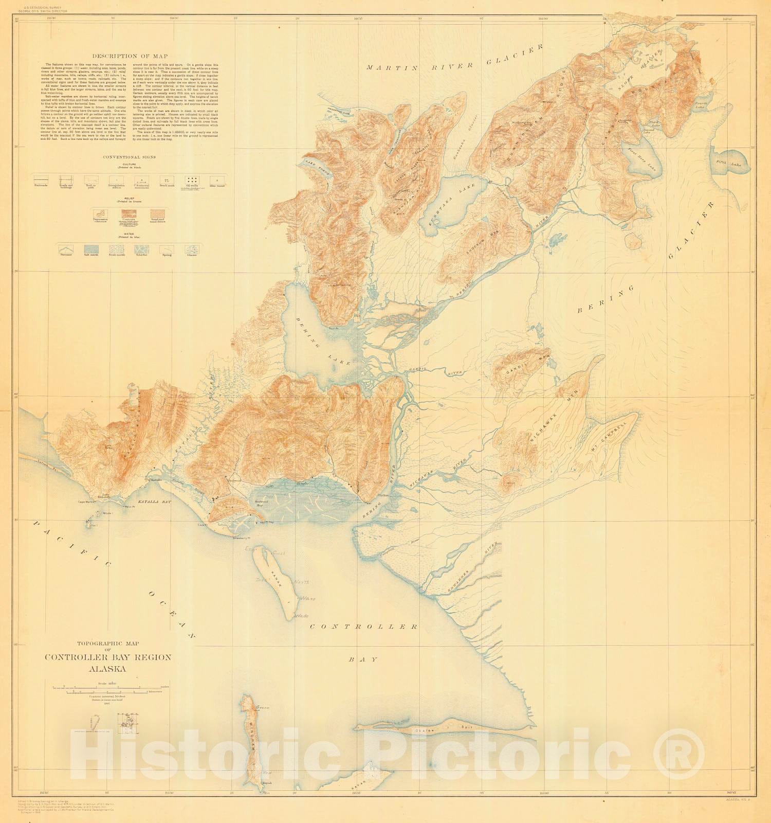 Historic Nautical Map - Topographic Map Of Controller Bay Region, 1907 NOAA Topographic Historic Nautical Map - Alaska (AK) - Vintage Wall Art