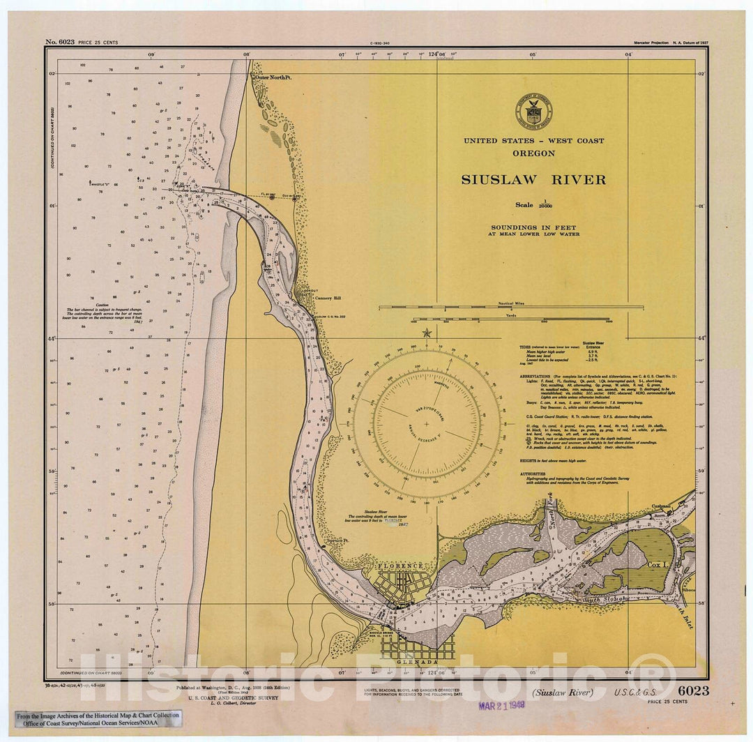 Historic Nautical Map - Siuslaw River, 1948 NOAA Chart - Oregon (OR) - Vintage Wall Art