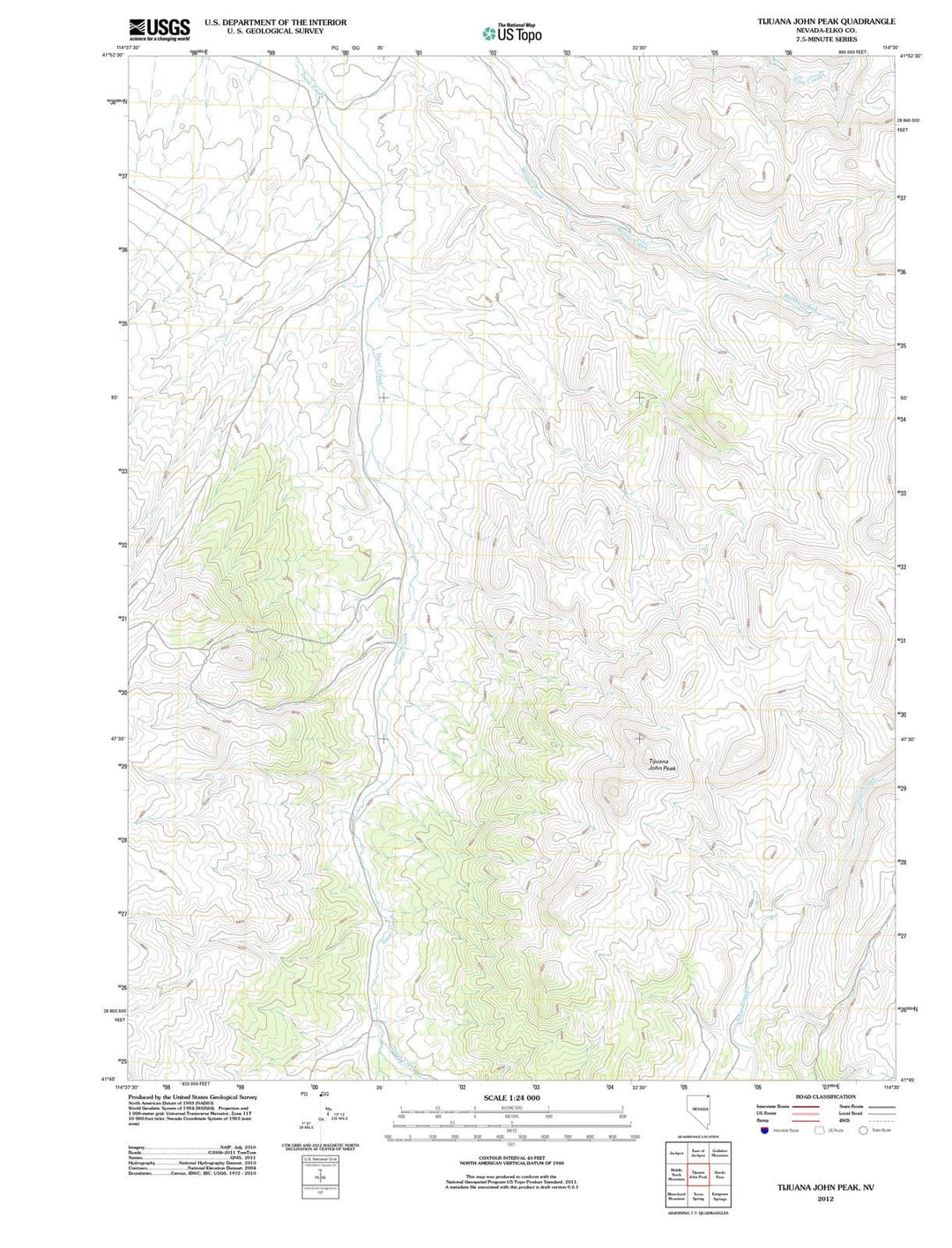 2012 Tijuana John Peak, NV - Nevada - USGS Topographic Map