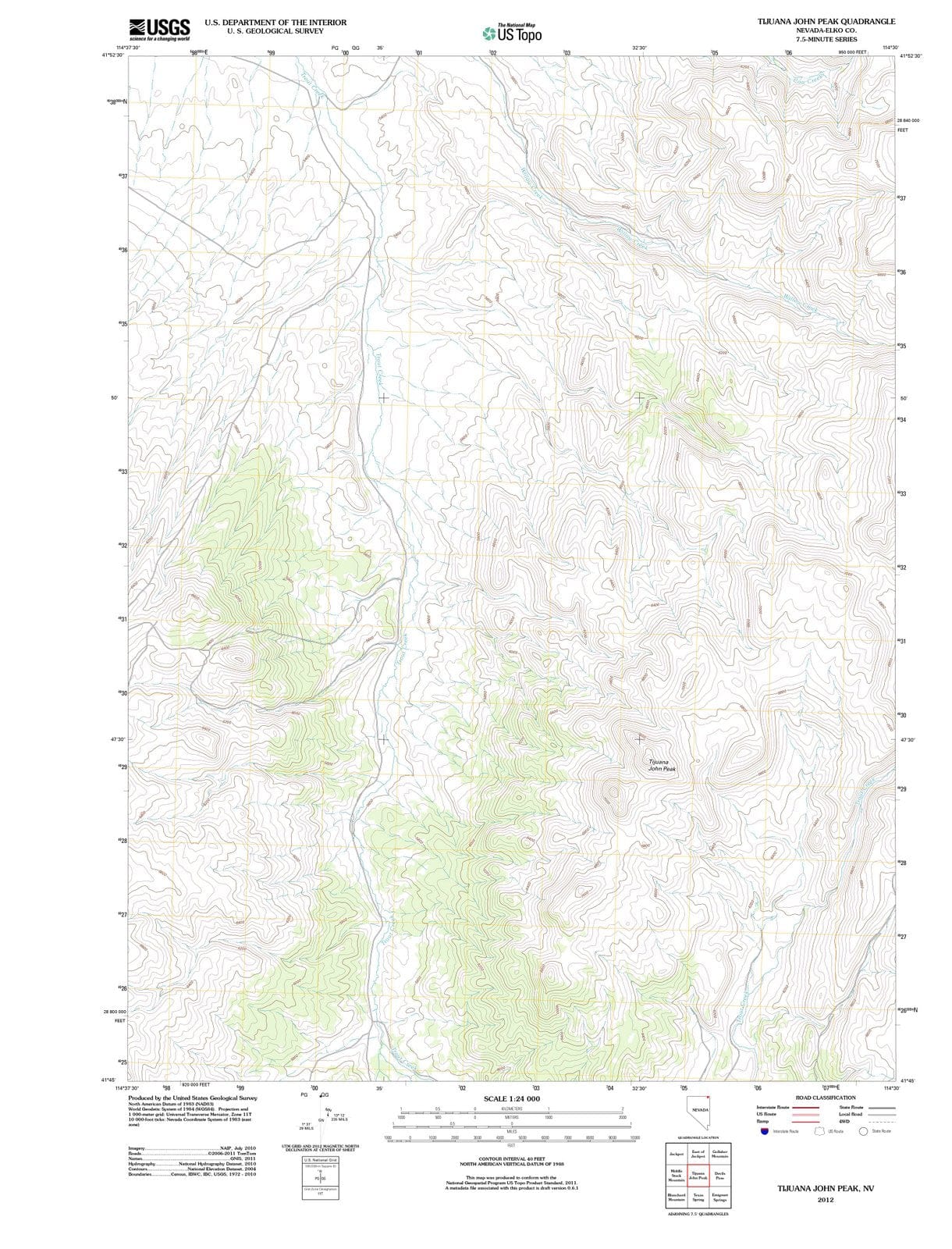 2012 Tijuana John Peak, NV - Nevada - USGS Topographic Map