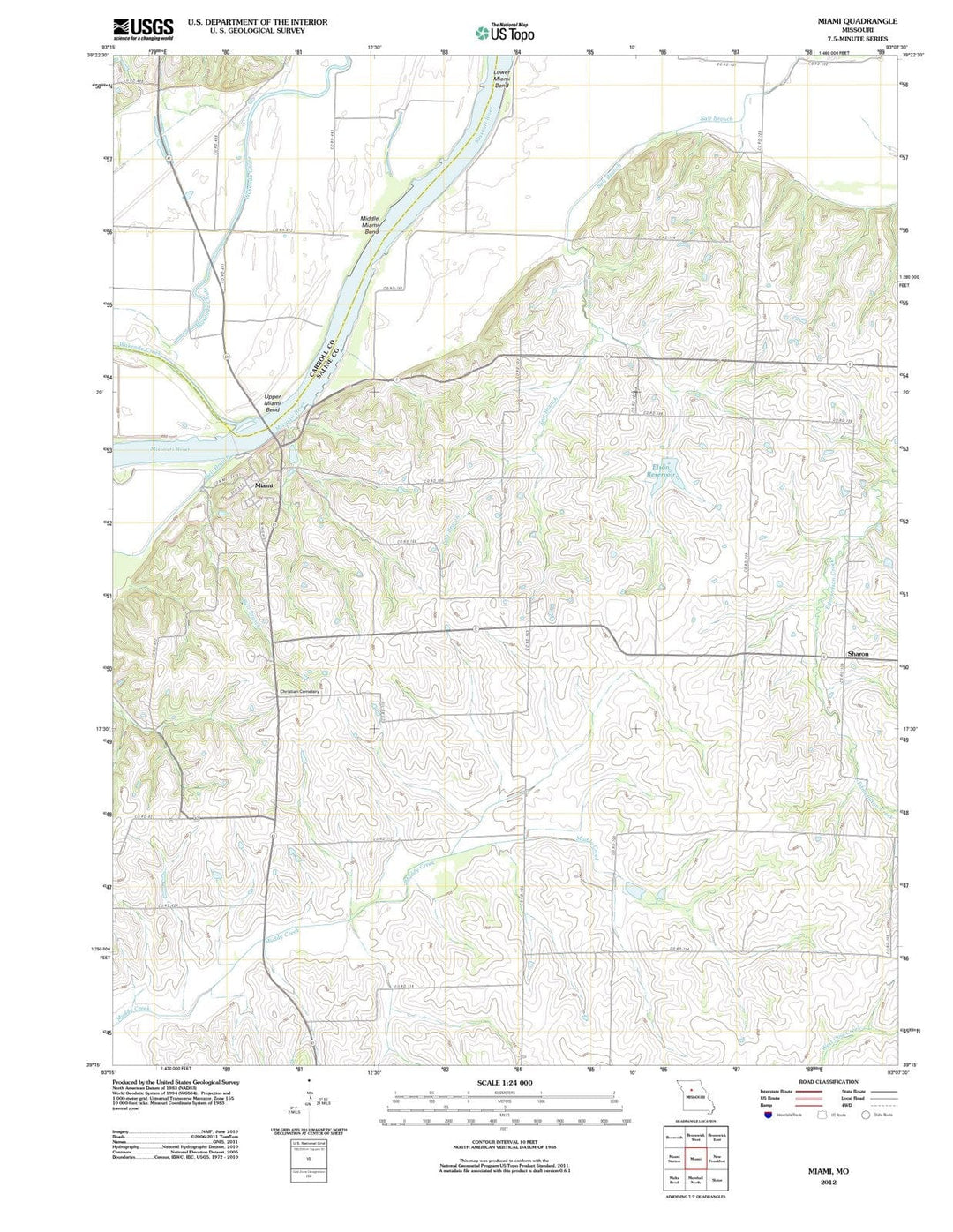 2012 Miami, MO - Missouri - USGS Topographic Map