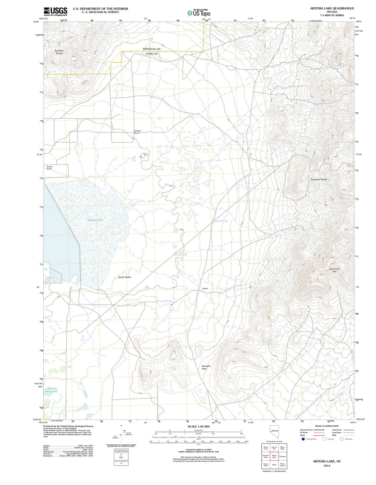 2012 Artesia Lake, NV - Nevada - USGS Topographic Map