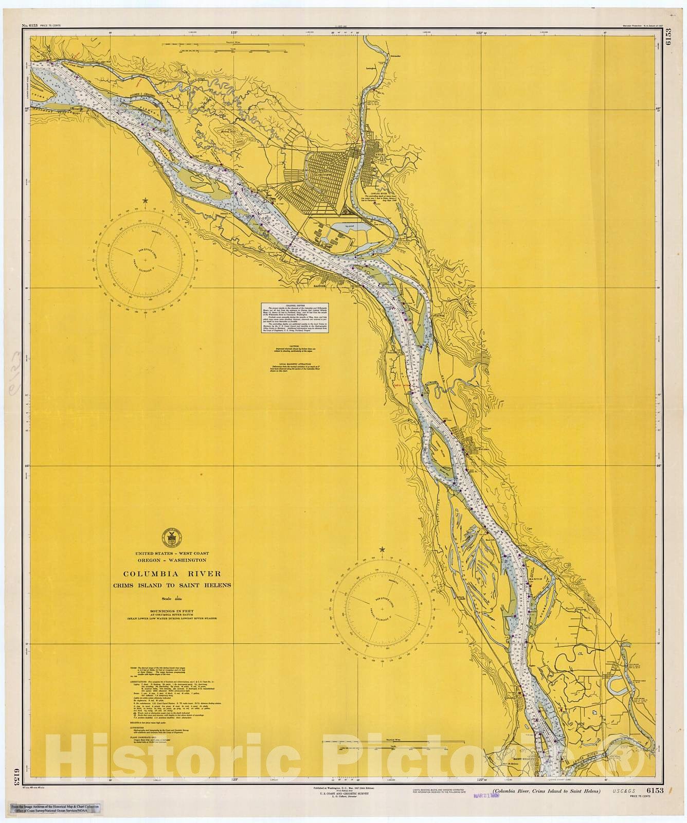 Historic Nautical Map - Columbia River - Crims Island To Saint Helens, 1949 NOAA Chart - Oregon (OR) - Vintage Wall Art