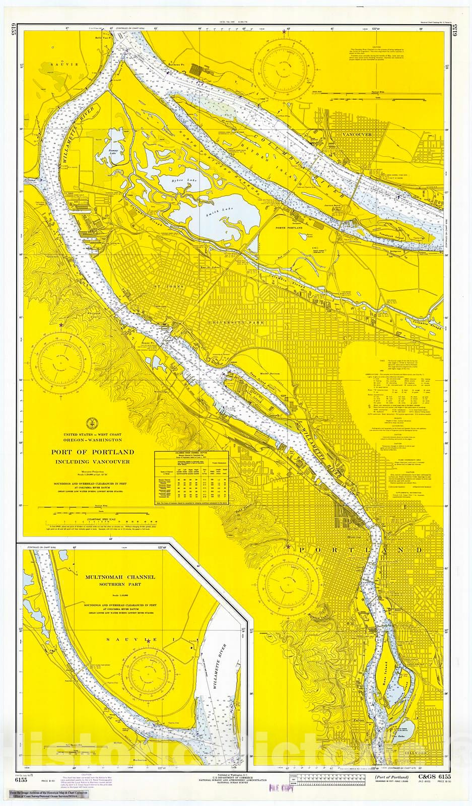 Historic Nautical Map - Port Of Portland, 1971 NOAA Chart - Oregon (OR) - Vintage Wall Art