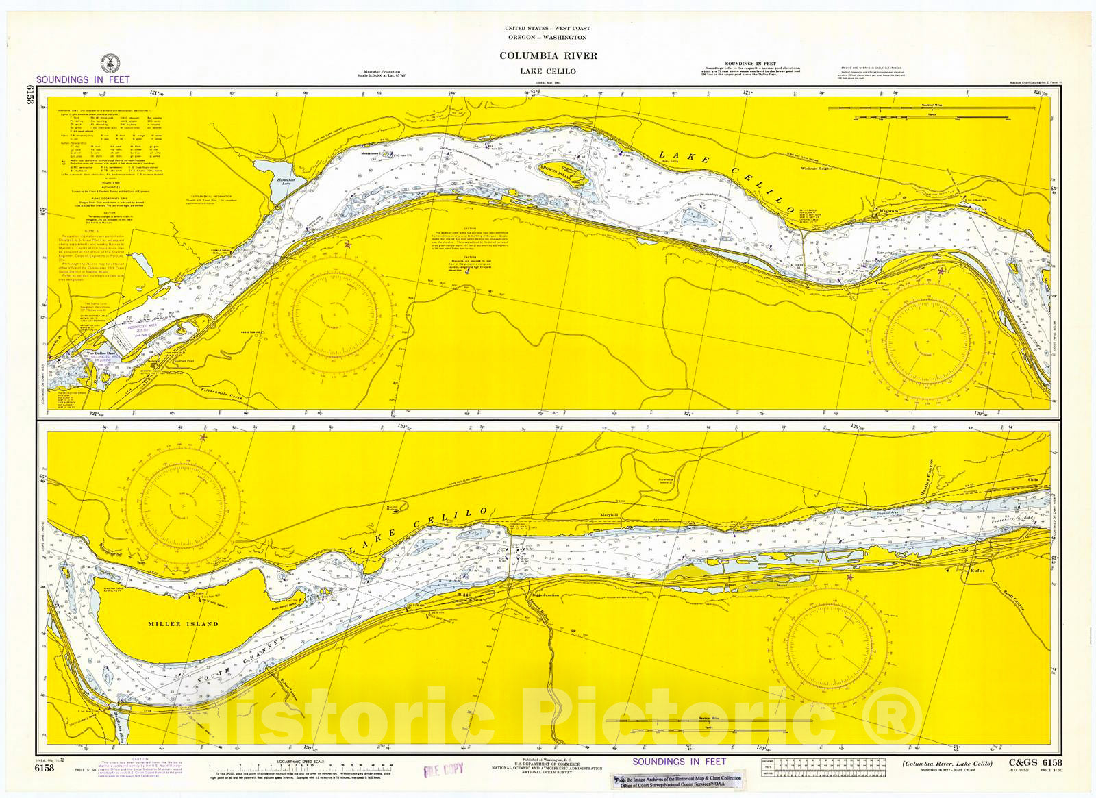 Historic Nautical Map - Columbia River - Lake Celilo, 1972 NOAA Chart - Oregon (OR) - Vintage Wall Art