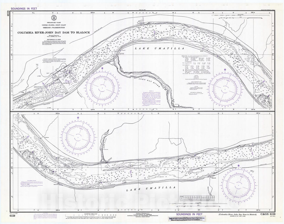 Historic Nautical Map - Columbia River, John Day Dam To Blalock, 1973 NOAA Chart - Oregon (OR) - Vintage Wall Art