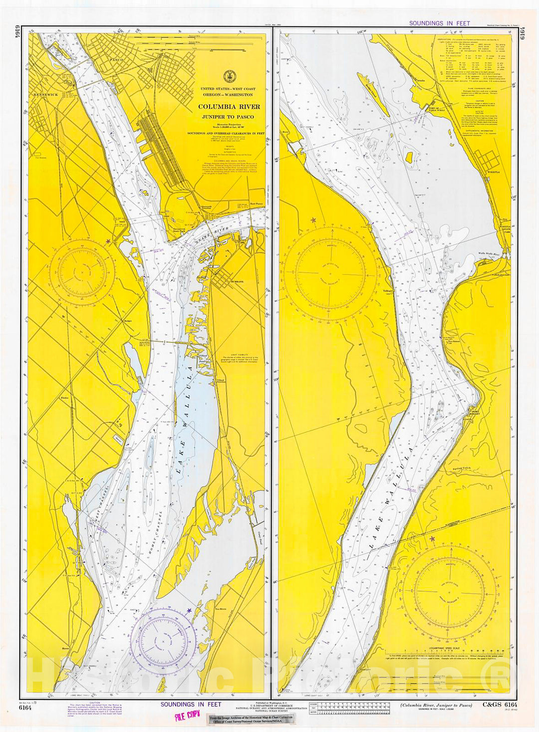 Historic Nautical Map - Columbia River, Juniper To Pasco, 1973 NOAA Chart - Oregon (OR) - Vintage Wall Art