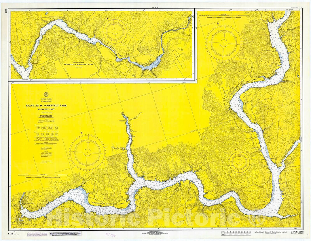 Historic Nautical Map - Franklin D. Roosevelt Lake, Southern Part, 1971 NOAA Chart - Washington (WA) - Vintage Wall Art