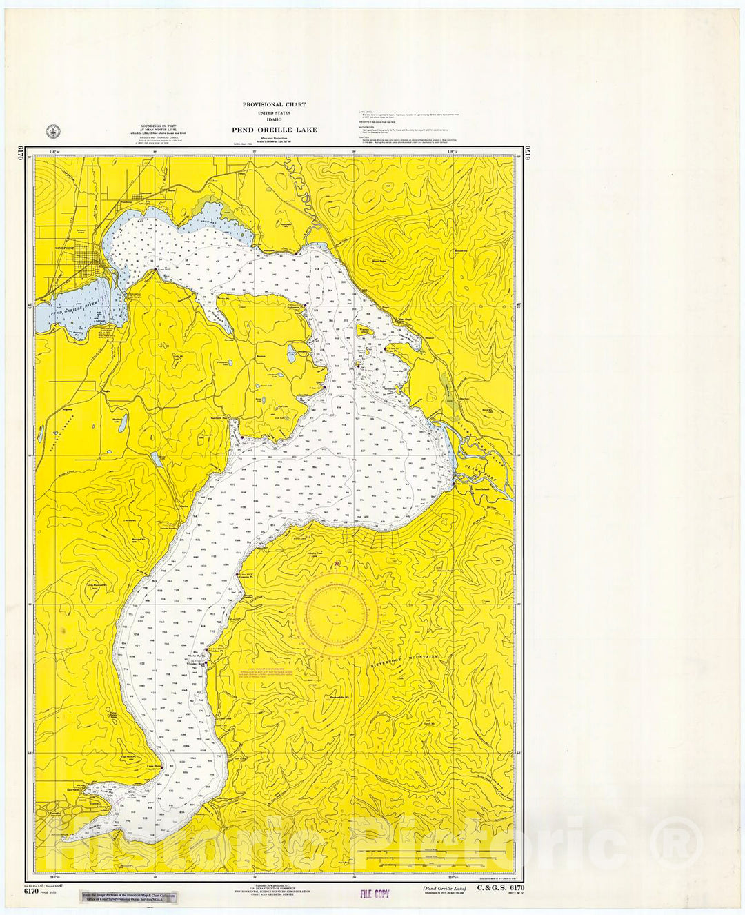 Historic Nautical Map - Pend Oreille Lake, 1965 NOAA Chart - Idaho (ID) - Vintage Wall Art