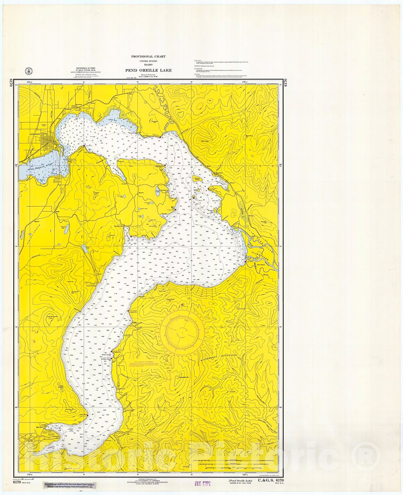 Historic Nautical Map - Pend Oreille Lake, 1965 NOAA Chart - Idaho (ID) - Vintage Wall Art