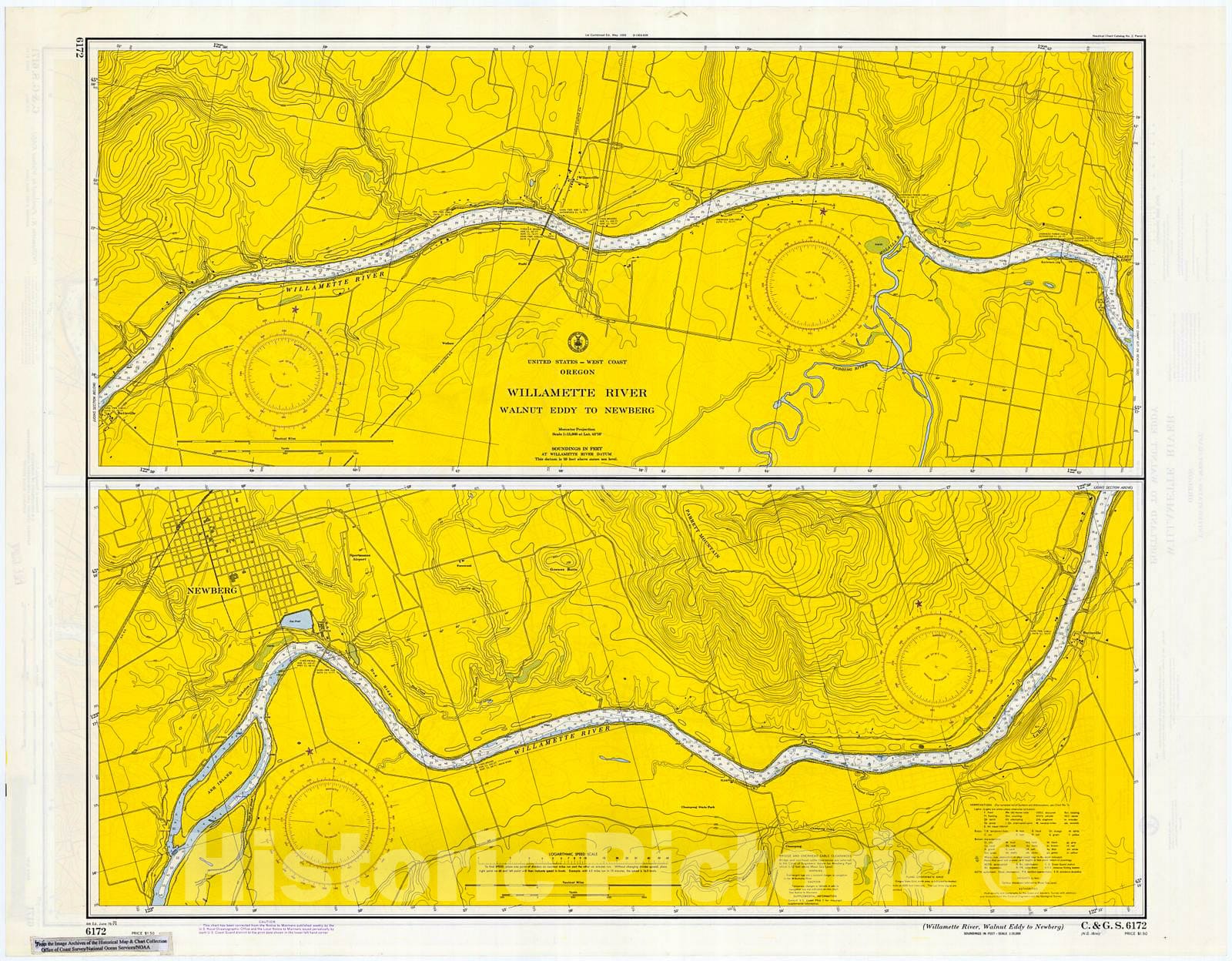 Historic Nautical Map - Willamette River, Walnut Eddy To Newberg, 1971 NOAA Chart - Oregon (OR) - Vintage Wall Art