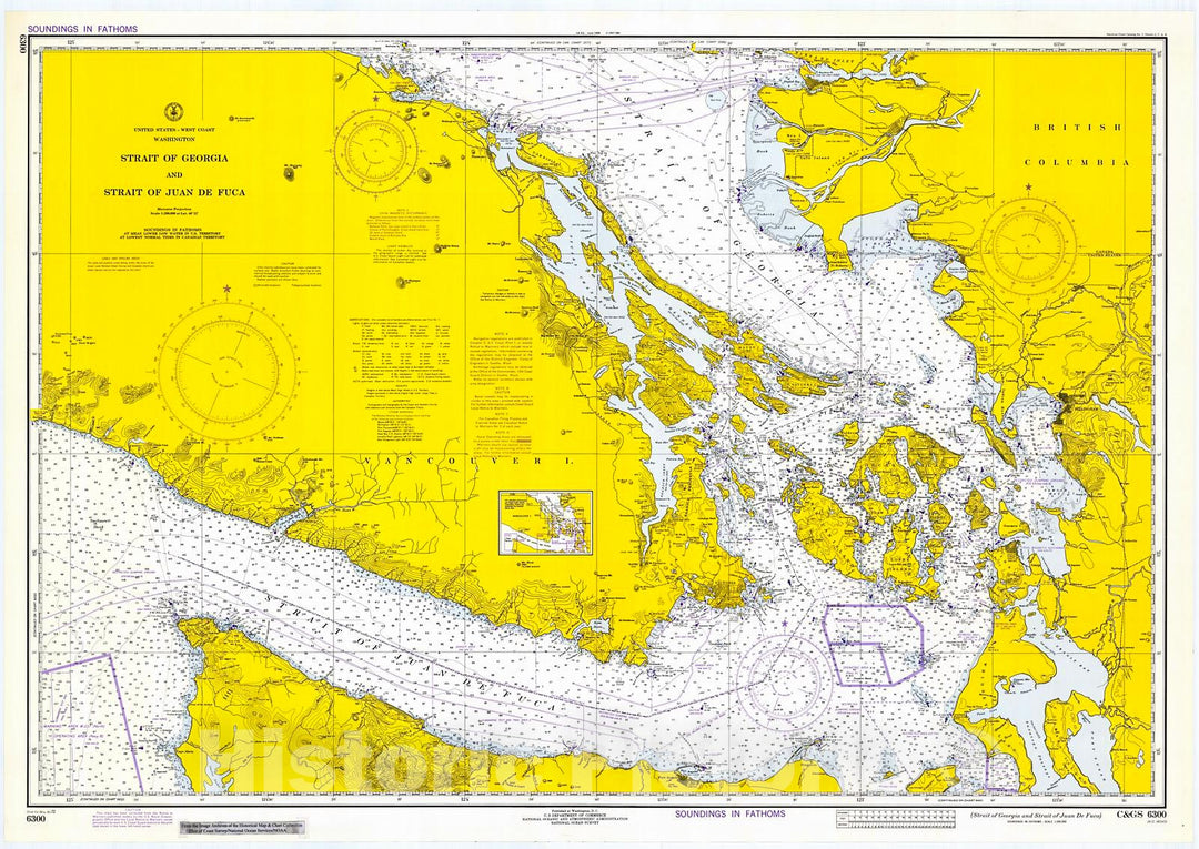 Historic Nautical Map - Georgia Strait& Strait Of Juan De Fuca, 1972 NOAA Chart - Washington (WA) - Vintage Wall Art