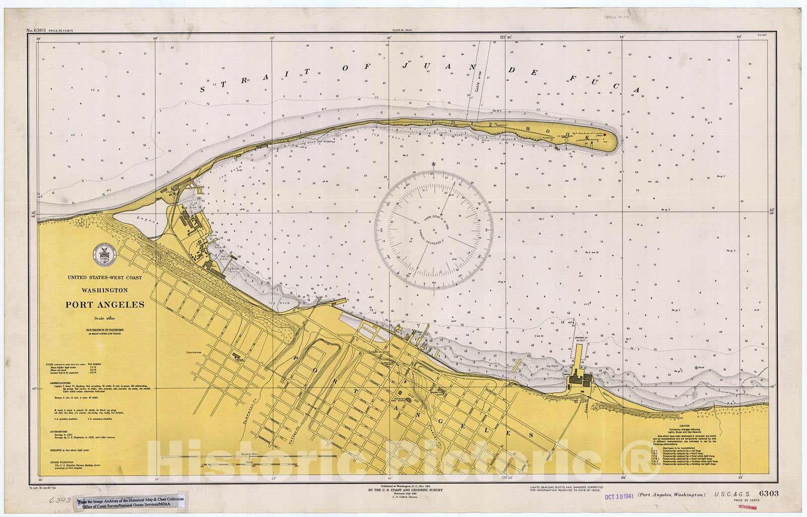 Historic Nautical Map - Port Angeles, Wa, 1940 NOAA Chart - Washington (WA) - Vintage Wall Art