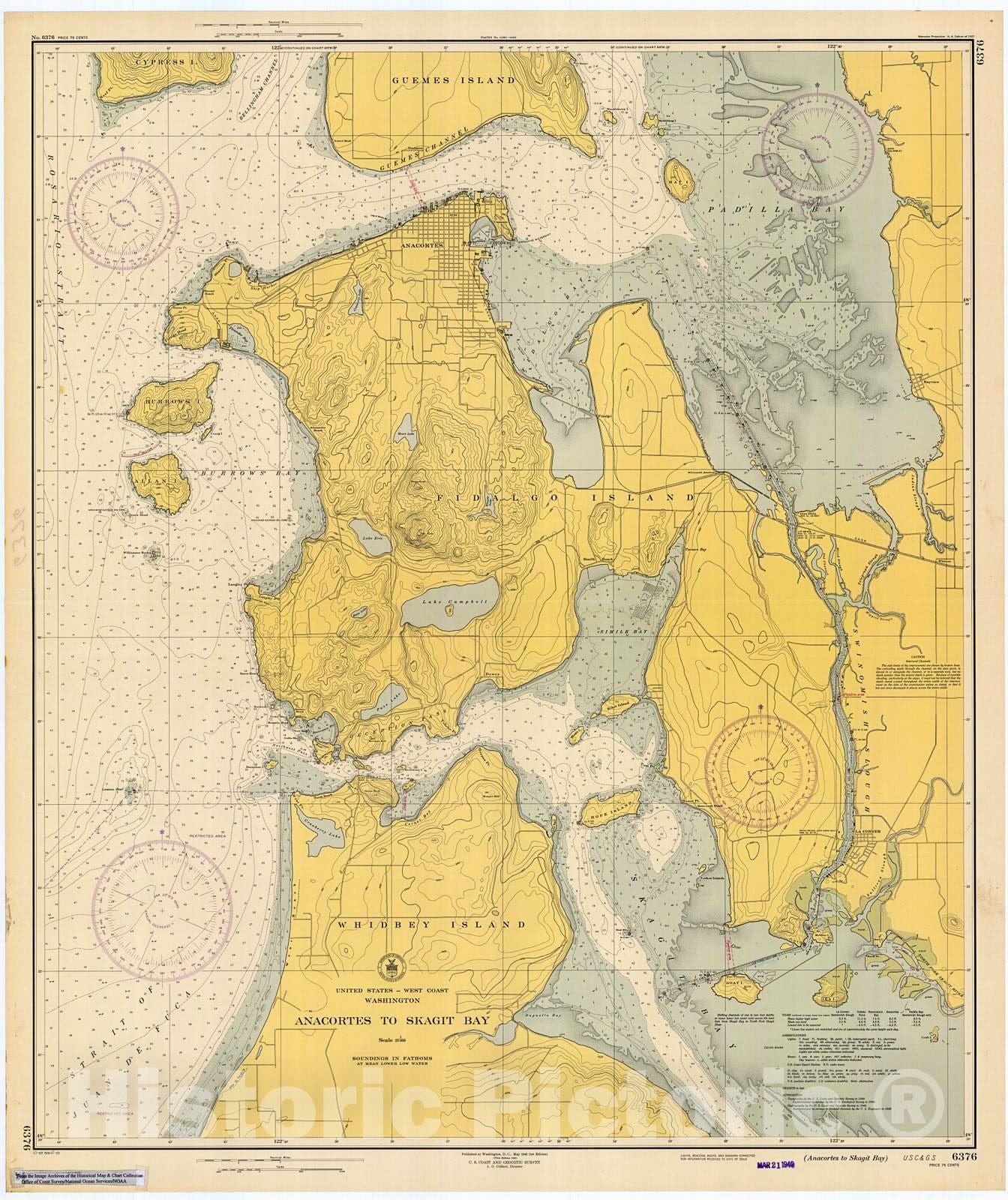 Historic Nautical Map - Anacortes To Skagit Bay, 1947 NOAA Chart - Washington (WA) - Vintage Wall Art