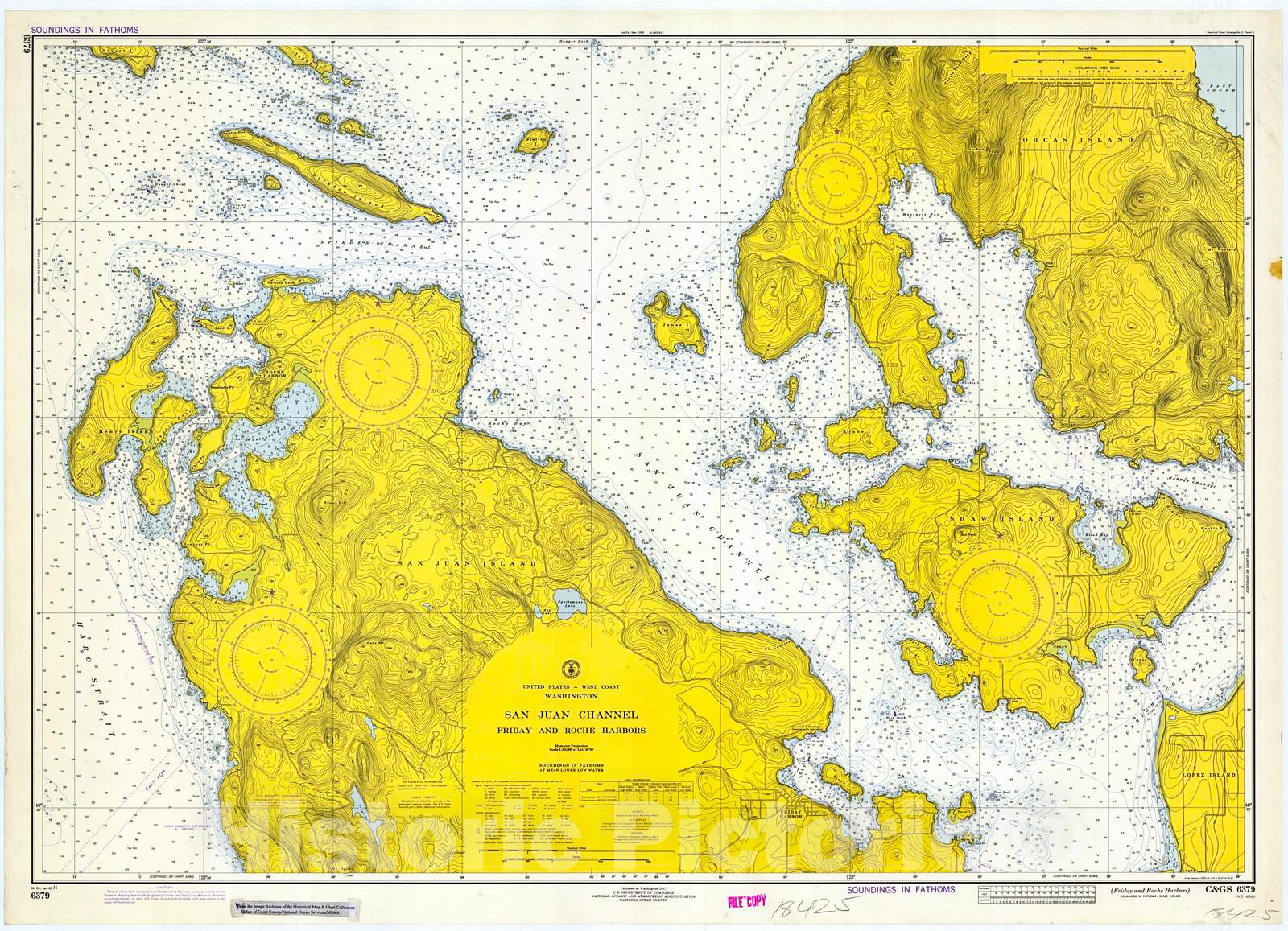 Historic Nautical Map - San Juan Channel - Friday & Roche Harbors, 1974 NOAA Chart - Washington (WA) - Vintage Wall Art