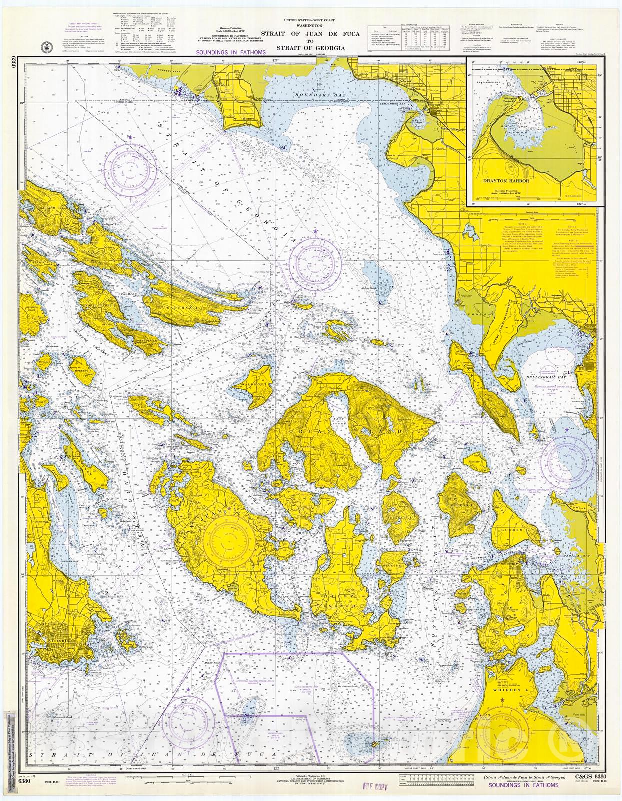 Historic Nautical Map - Strait Of Juan De Fuca To Georgia Strait, 1972 NOAA Chart - Washington (WA) - Vintage Wall Art