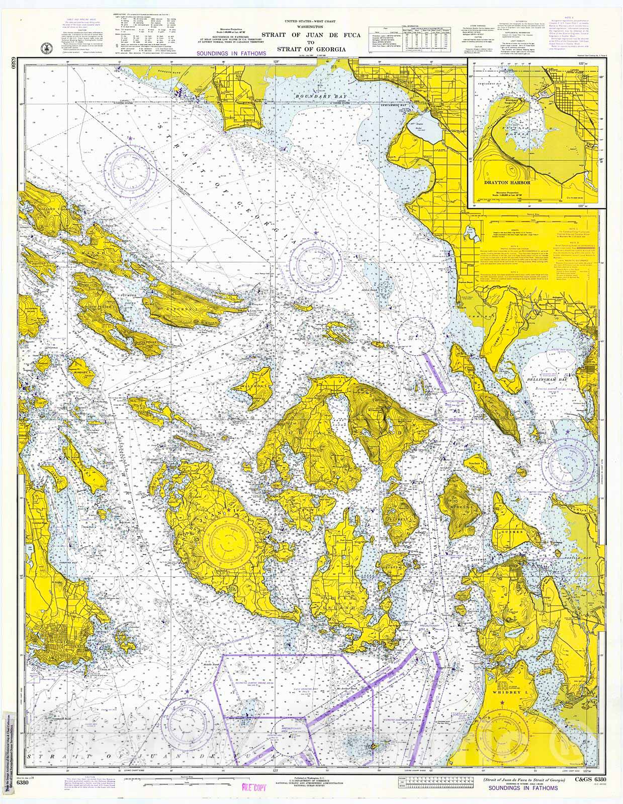 Historic Nautical Map - Strait Of Juan De Fuca To Georgia Strait, 1974 NOAA Chart - Washington (WA) - Vintage Wall Art