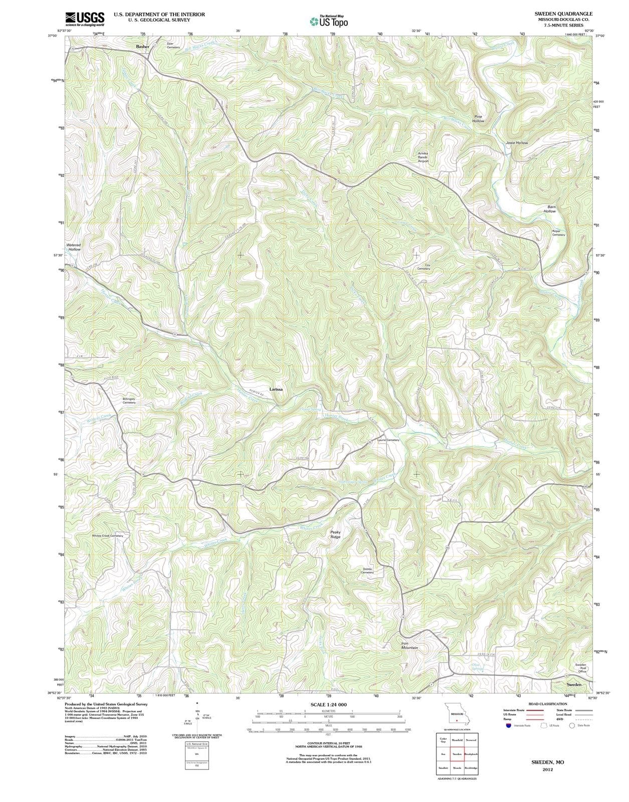 2012 Sweden, MO - Missouri - USGS Topographic Map