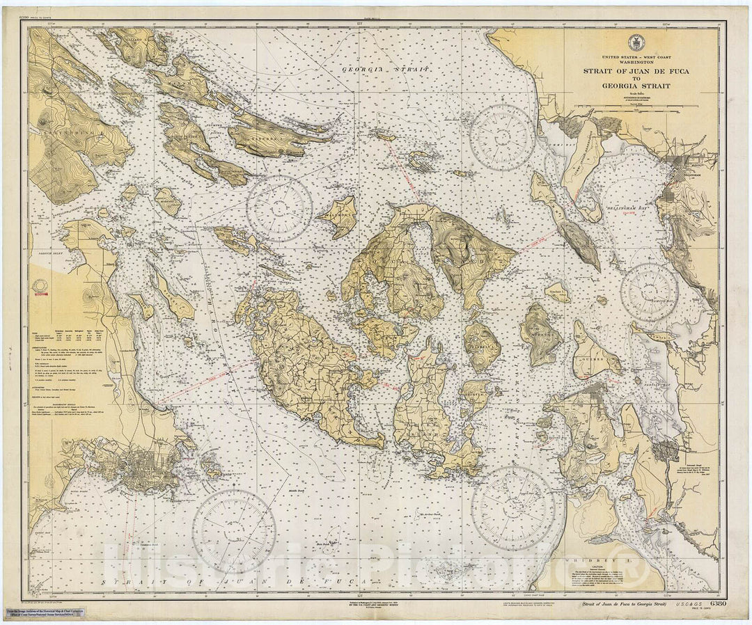 Historic Nautical Map - Strait Of Juan De Fuca To Georgia Strait, 1933 NOAA Chart - Washington (WA) - Vintage Wall Art