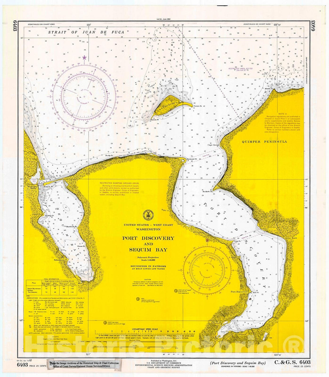 Historic Nautical Map - Port Discovery & Sequim Bay, 1967 NOAA Chart - Washington (WA) - Vintage Wall Art