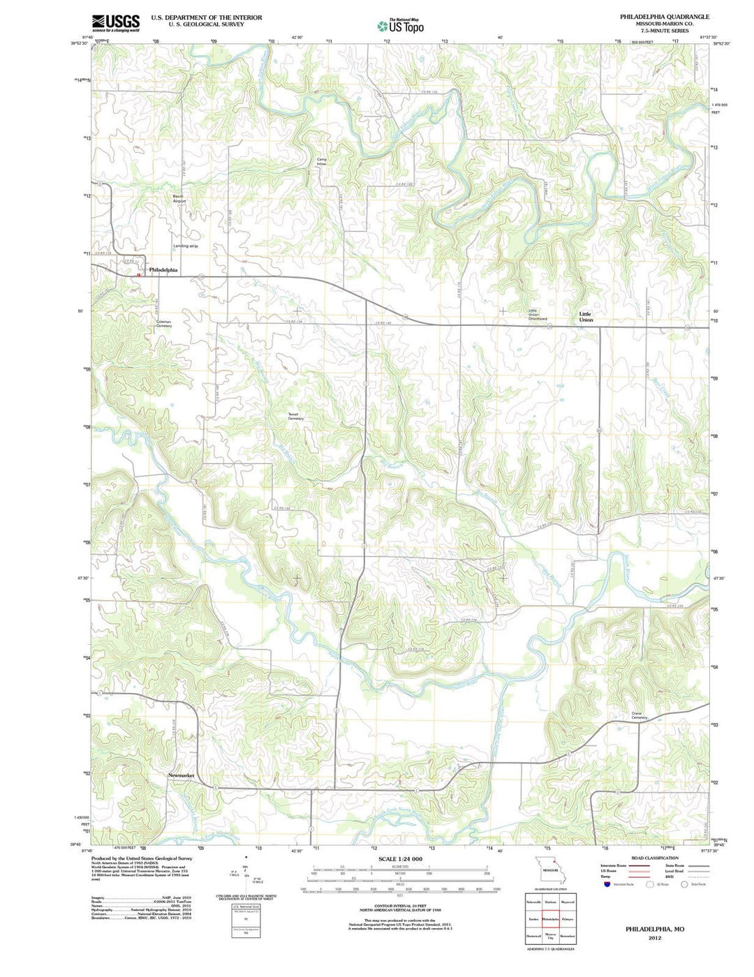 2012 Philadelphia, MO - Missouri - USGS Topographic Map