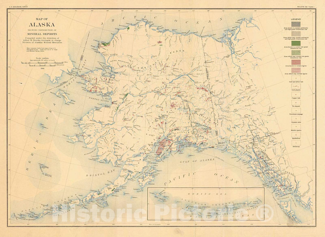 Historic Nautical Map - Map Of Alaska Showing Distribution Of Mineral Deposits, 1916 NOAA Chart - Alaska (AK) - Vintage Wall Art