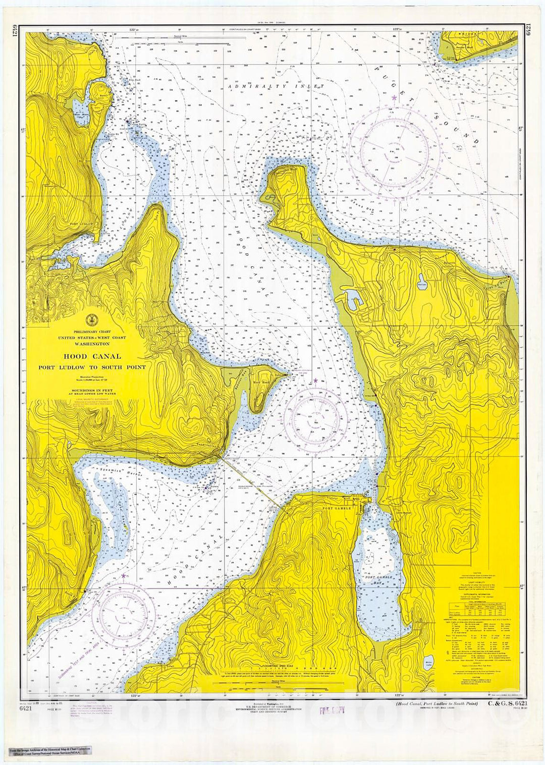 Historic Nautical Map - Hood Canal : Port Ludlow To South Point, 1969 NOAA Chart - Washington (WA) - Vintage Wall Art