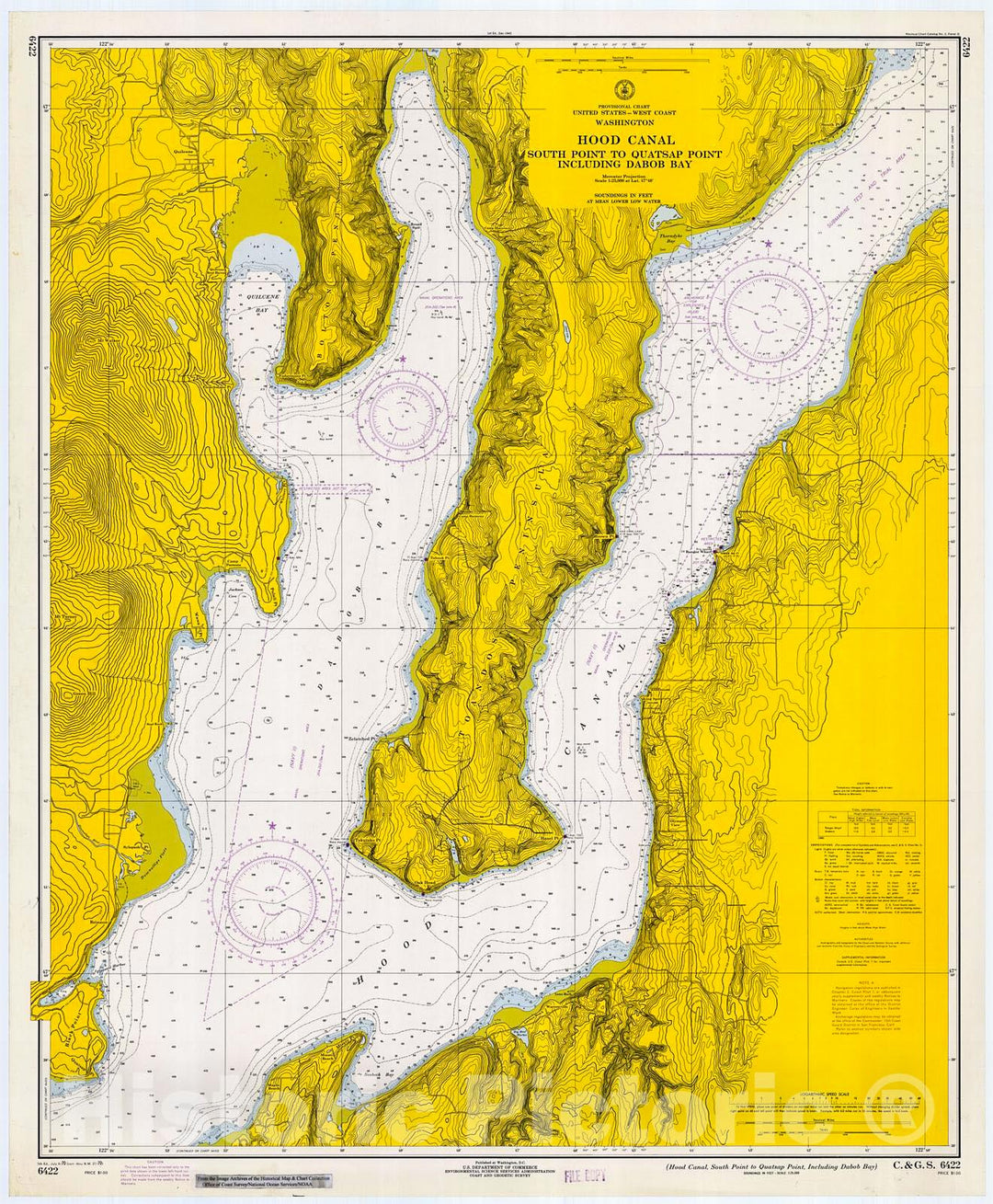 Historic Nautical Map - Hood Canal : South Point To Quatsap Point Including Dabob Bay, 1970 NOAA Chart - Washington (WA) - Vintage Wall Art