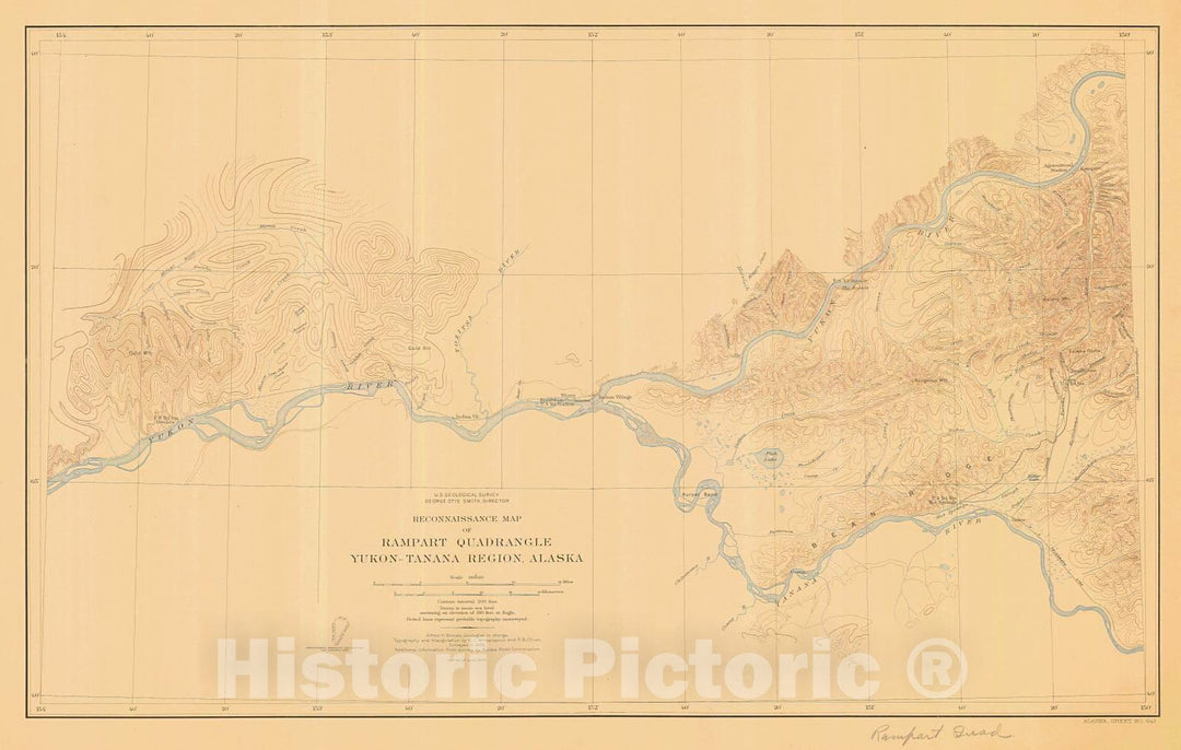 Historic Nautical Map - Reconnaissance Map Of Rampart Quadrangle Yukon Tanana Region, 1909 NOAA Chart - Alaska (AK) - Vintage Wall Art