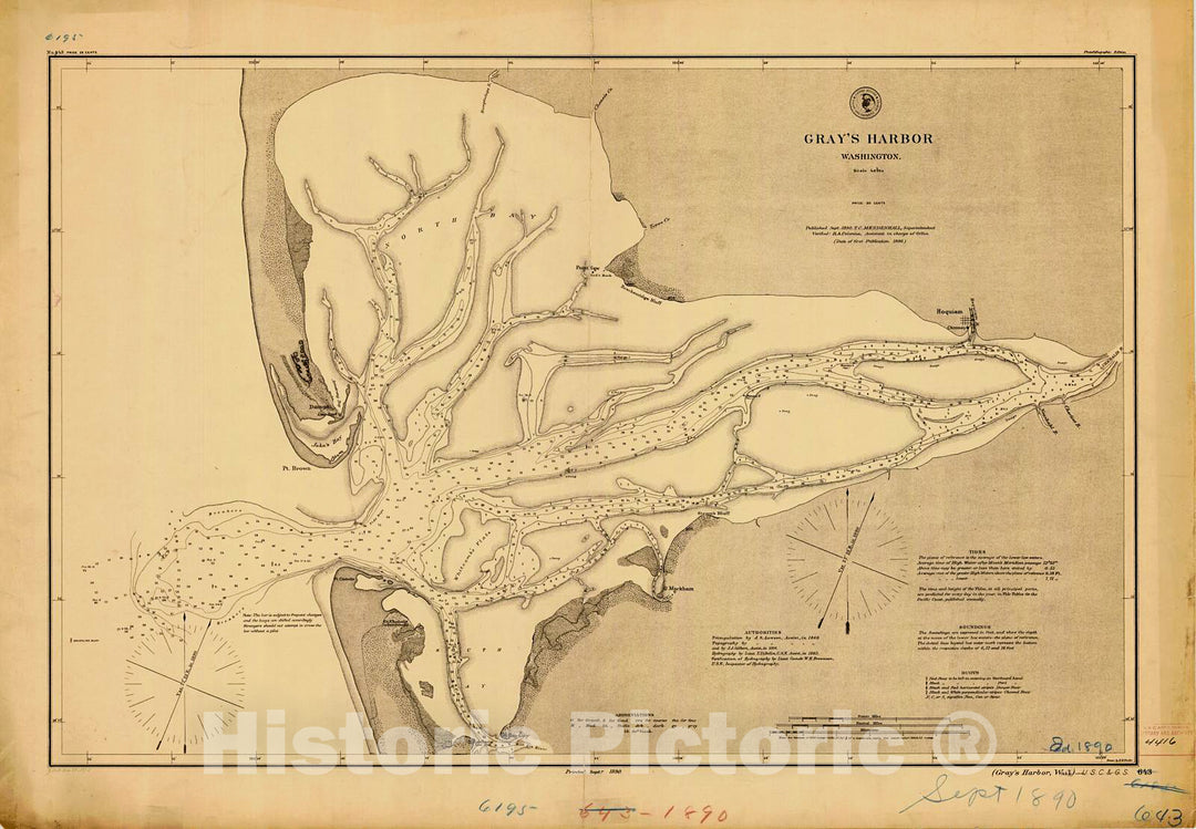 Historic Nautical Map - Gray'S Harbor, 1890 NOAA Chart - Washington (WA) - Vintage Wall Art