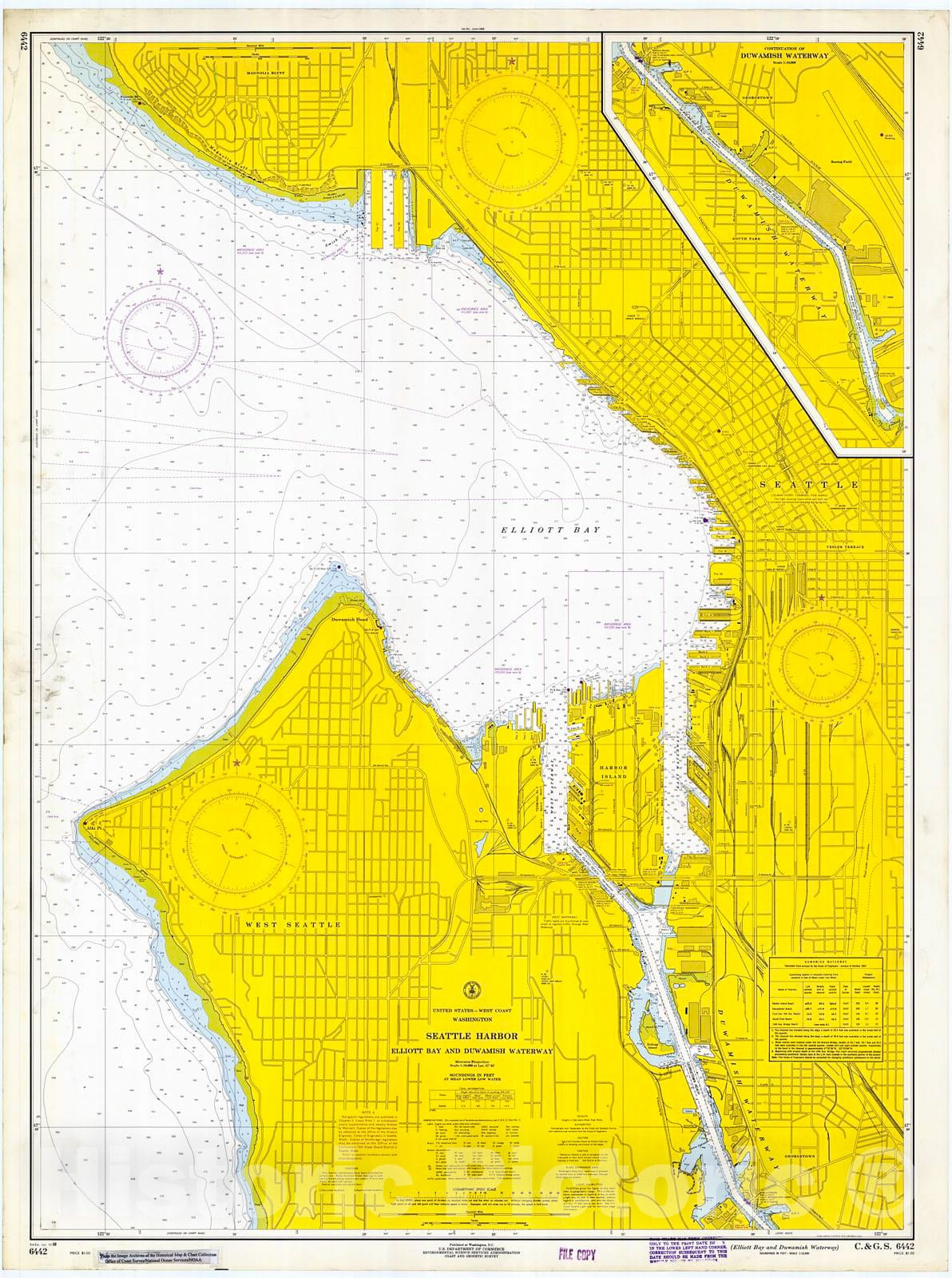 Historic Nautical Map - Elliott Bay & Duwamish Waterway, 1968 NOAA Chart - Washington (WA) - Vintage Wall Art