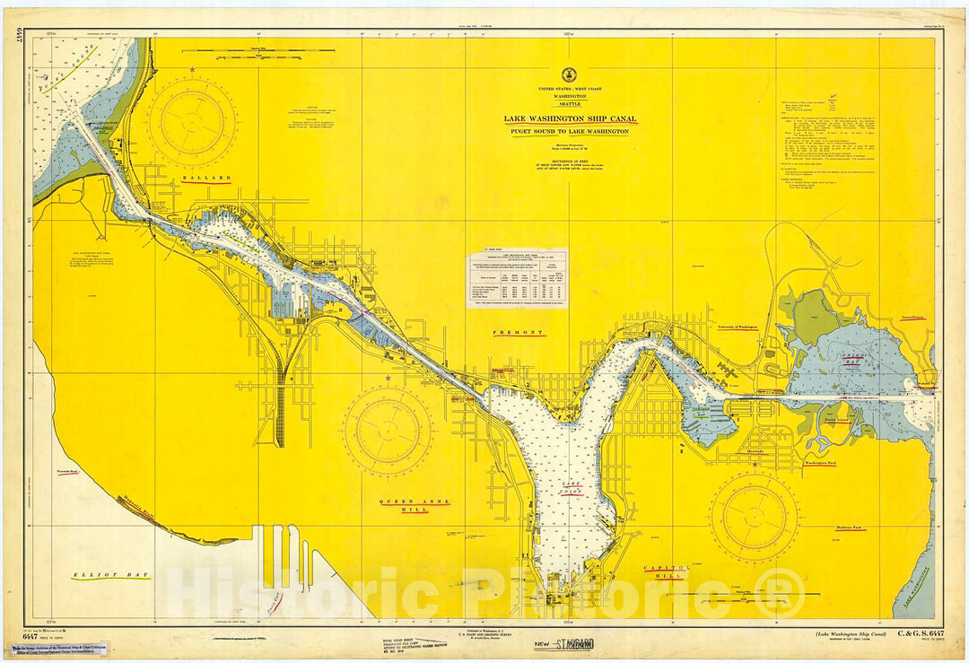 Historic Nautical Map - Lake Washington Ship Canal, 1956 NOAA Chart - Washington (WA) - Vintage Wall Art