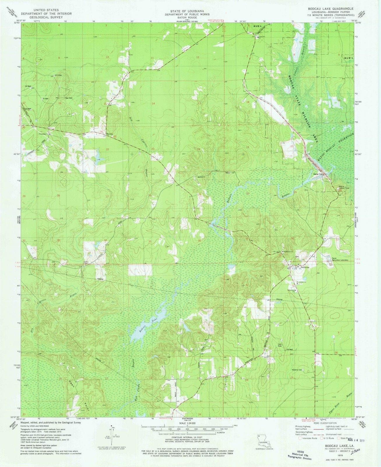 1975 Bodcau Lake, LA - Louisiana - USGS Topographic Map