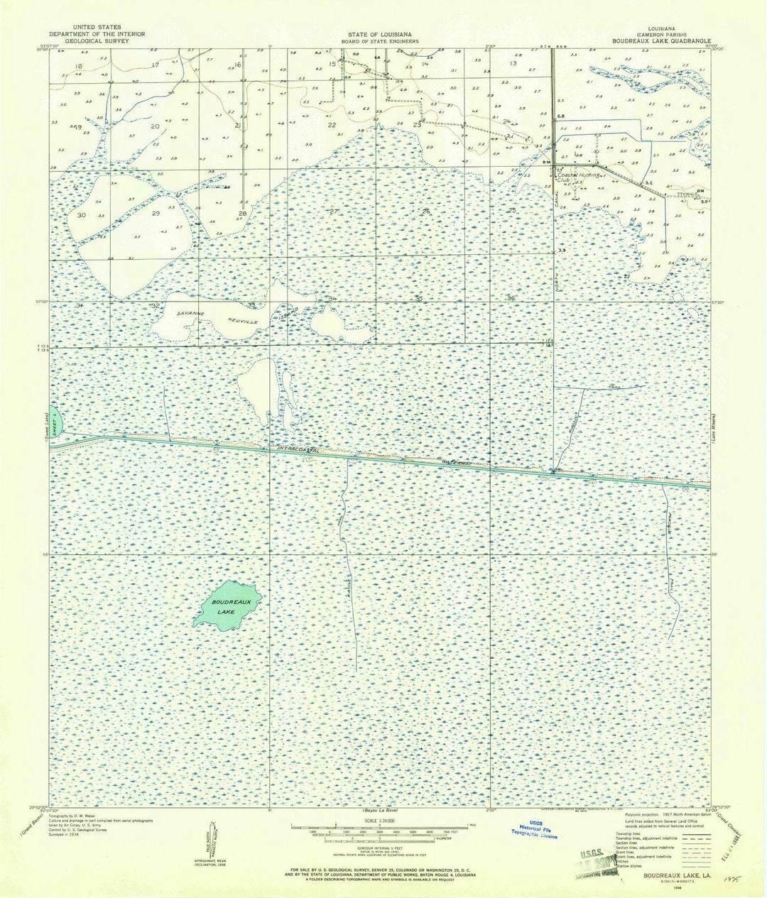 1934 Boudreaux Lake, LA - Louisiana - USGS Topographic Map