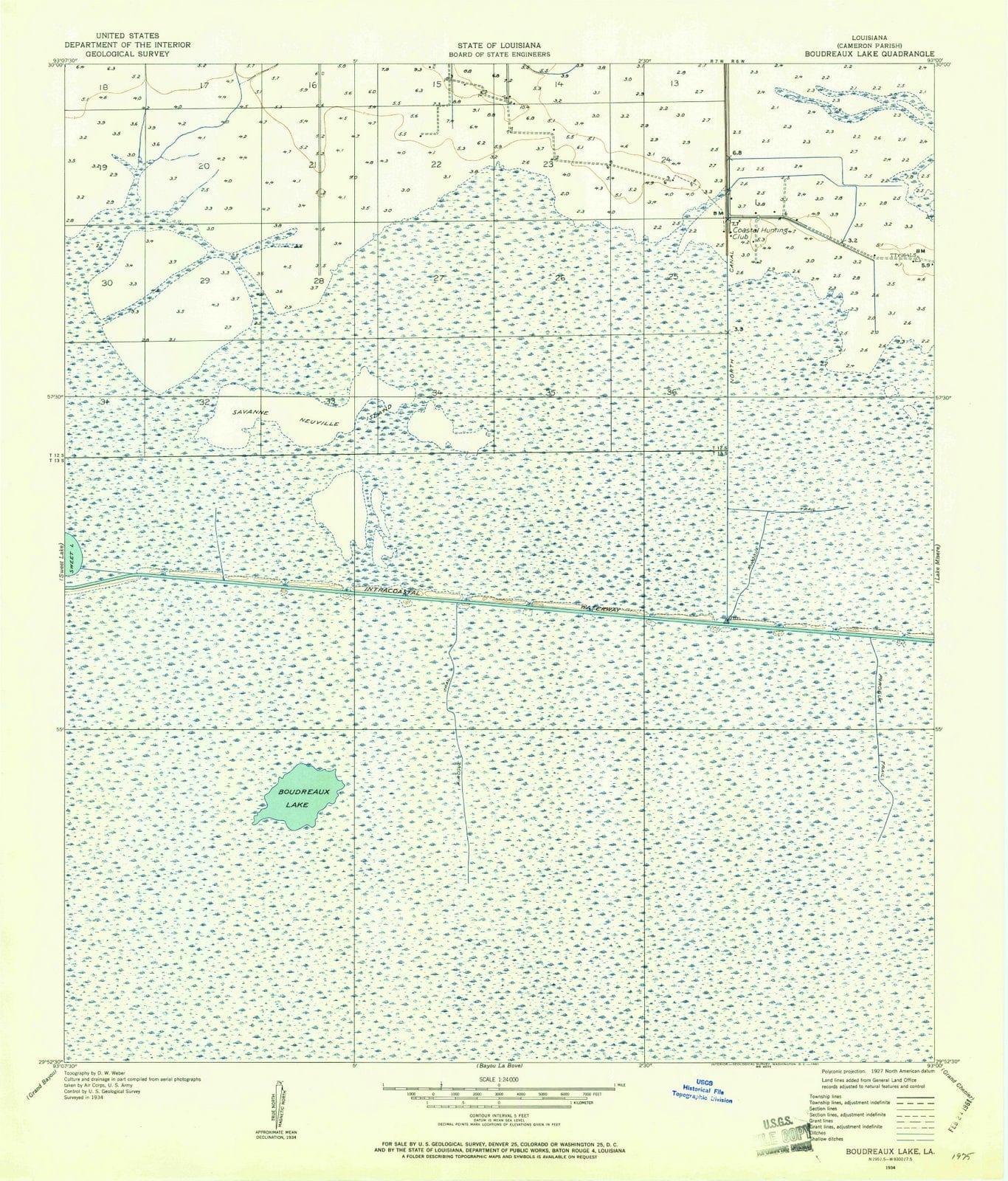 1934 Boudreaux Lake, LA - Louisiana - USGS Topographic Map