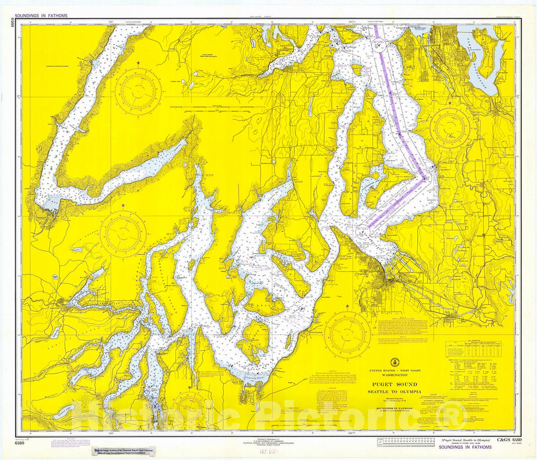 Historic Nautical Map - Puget Sound, Seattle To Olympia, 1972 NOAA Chart - Washington (WA) - Vintage Wall Art