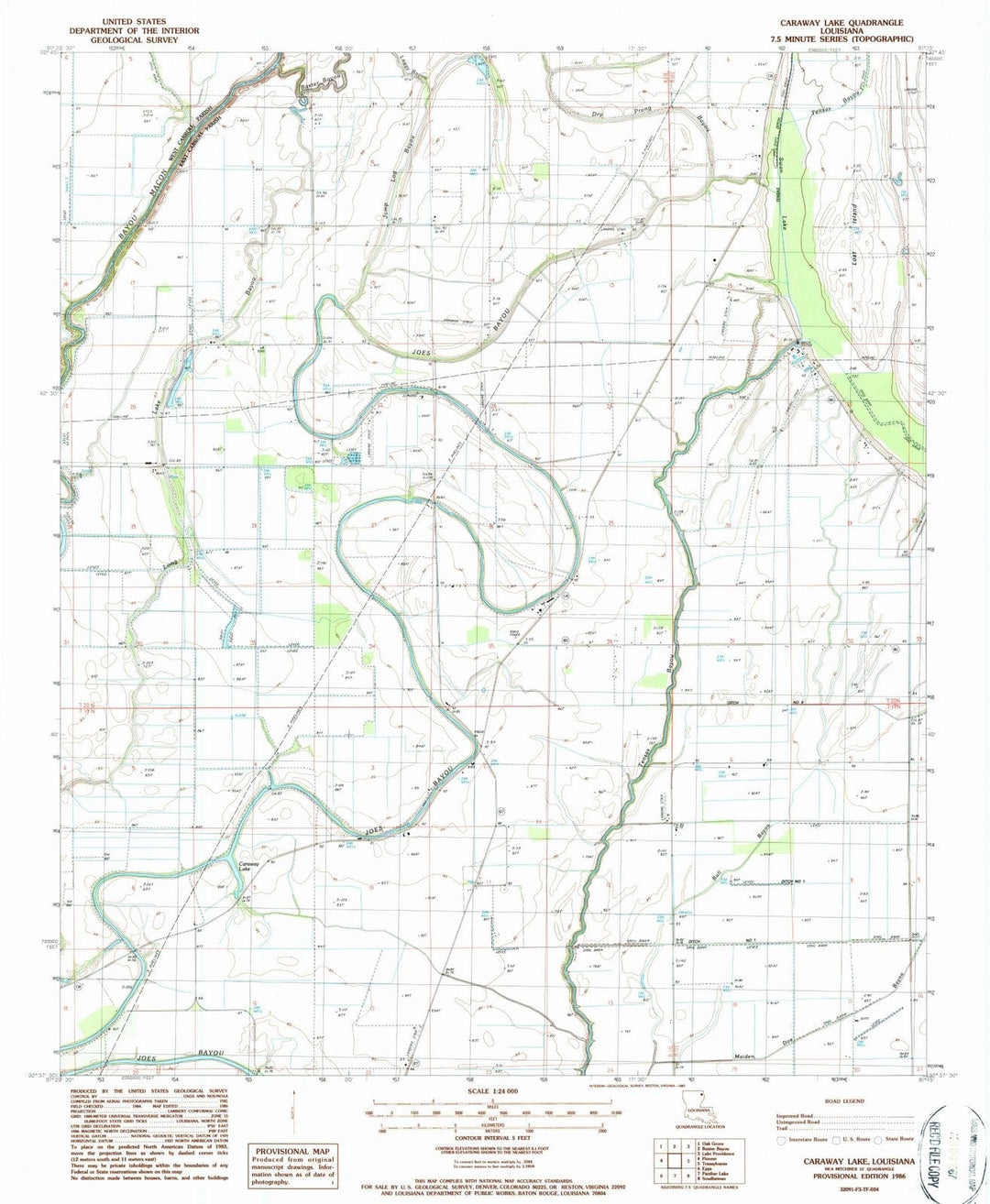 1986 Caraway Lake, LA - Louisiana - USGS Topographic Map