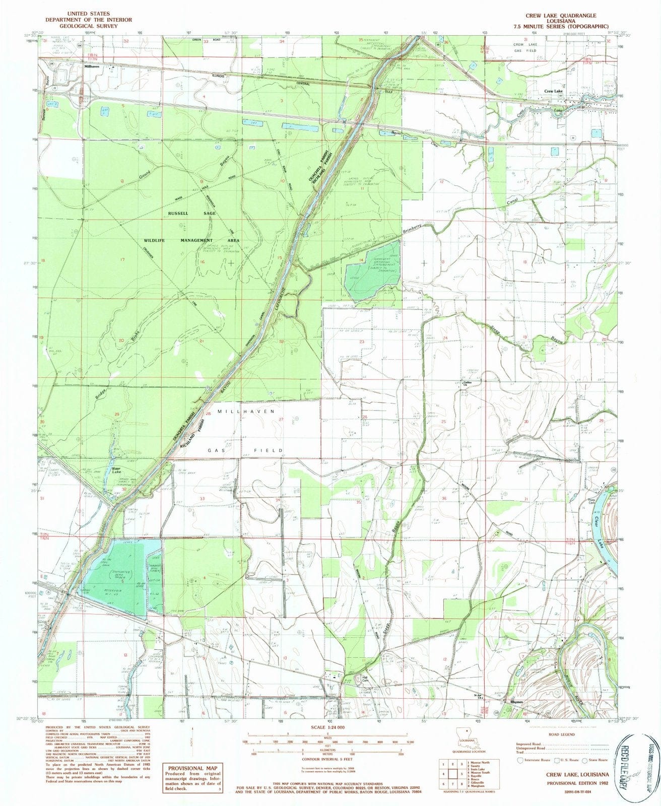 1982 Crew Lake, LA - Louisiana - USGS Topographic Map