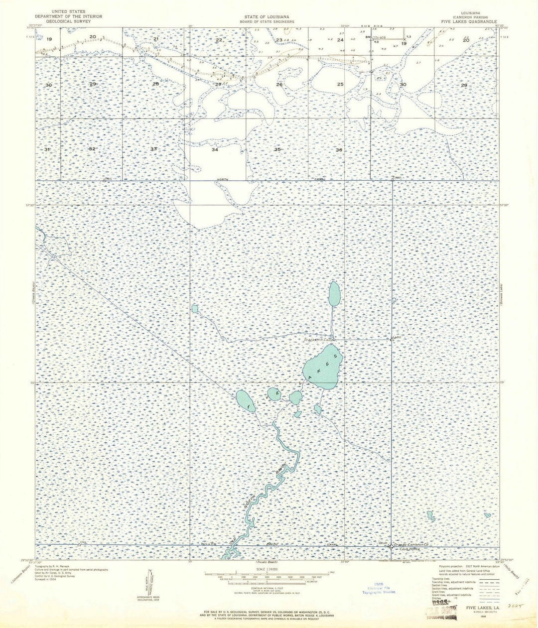 1934 Five Lakes, LA - Louisiana - USGS Topographic Map