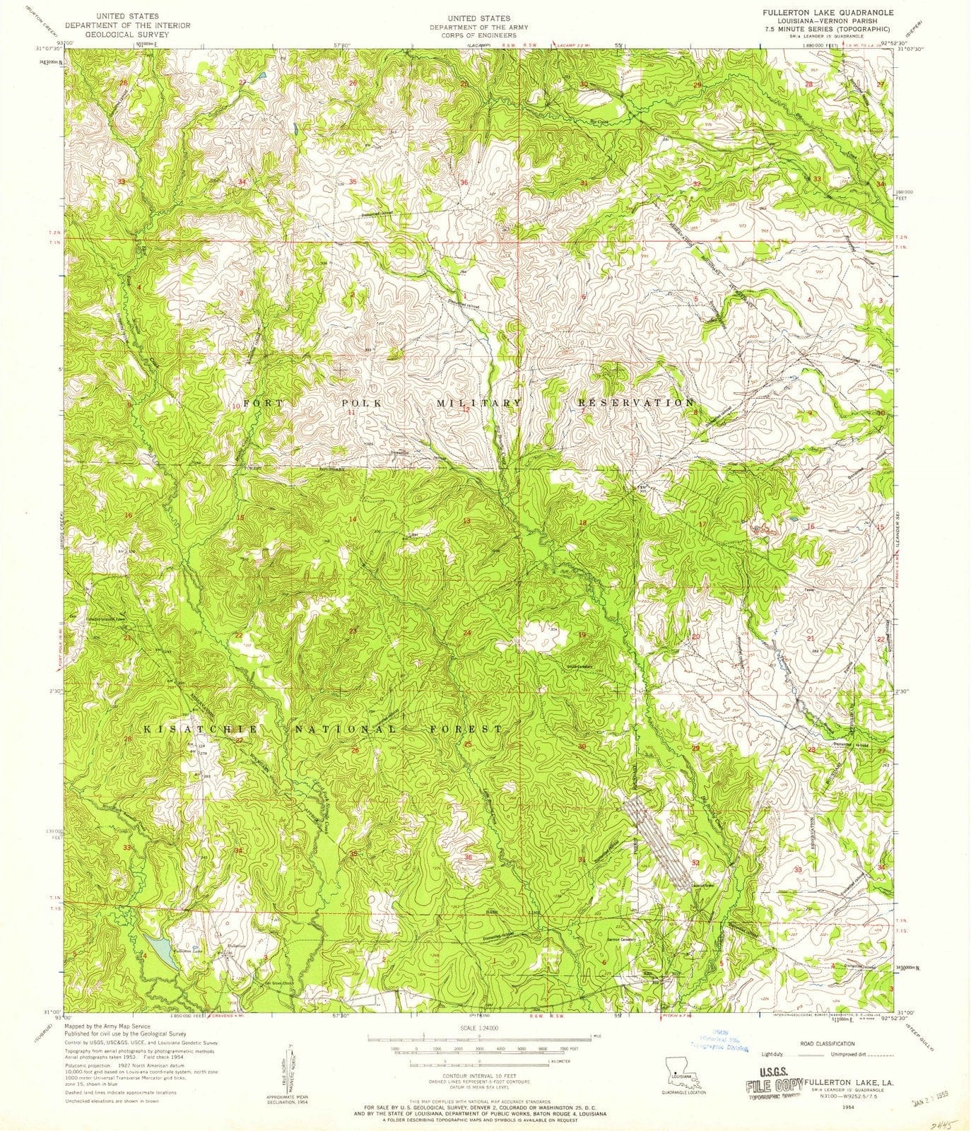 1954 Fullerton Lake, LA - Louisiana - USGS Topographic Map